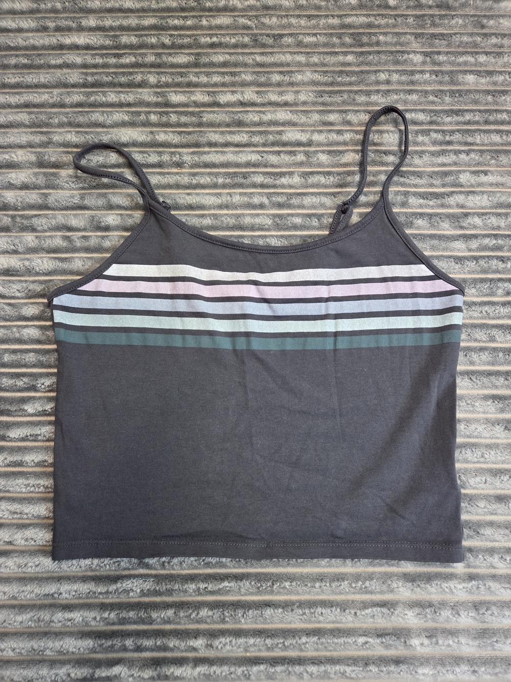 American Eagle Outfitters Charcoal Crop Camisole with Pastel Stripes